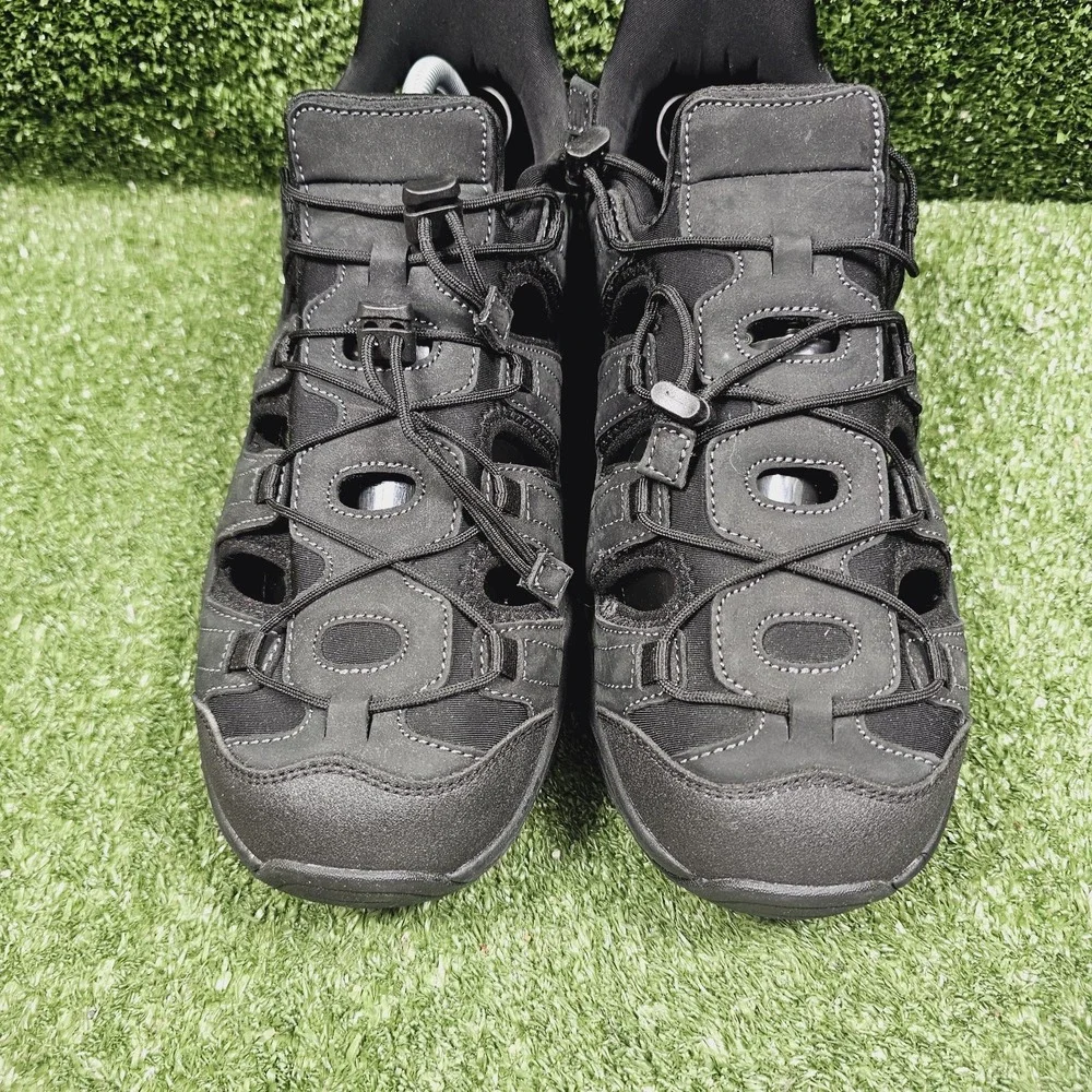 Orthofeet 1105 Saturn Black Leather Stretch Hands Free Sandals‎ Mens 10.5 X Wide